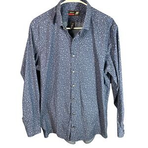 J.Ferrar Mens Slim Fit Stretch Floral Button Down Shirt Blue White L 16-16.5